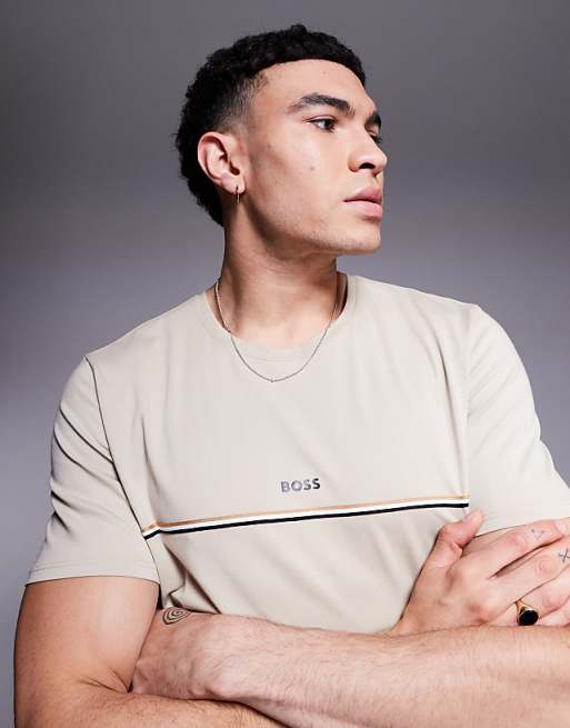 Asos BOSS Bodywear Unique Stripe Logo T-shirt Regular Fit In Light Beige