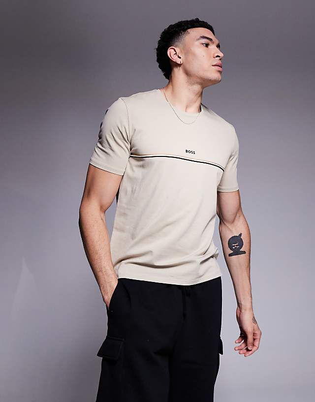 Asos BOSS Bodywear Unique Stripe Logo T-shirt Regular Fit In Light Beige