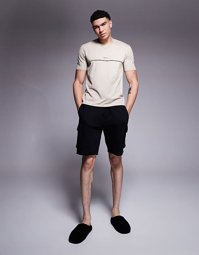 asos BOSS Bodywear Unique stripe logo t-shirt regular fit in light beige