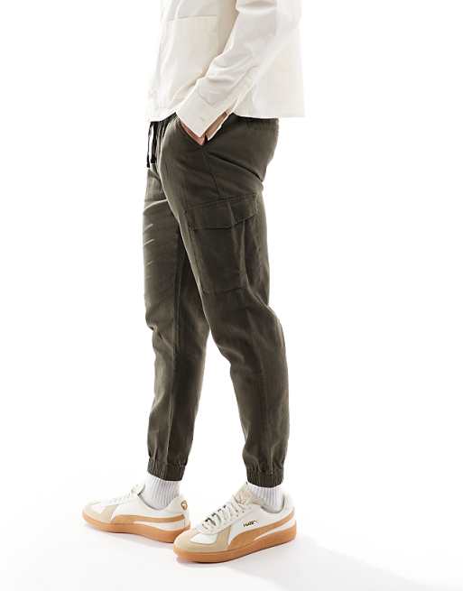 asos Brave Soul Cotton linen blend cargo trousers in khaki