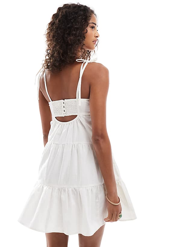 Asos Brave Soul Strappy Floaty Mini Dress With Linen In White