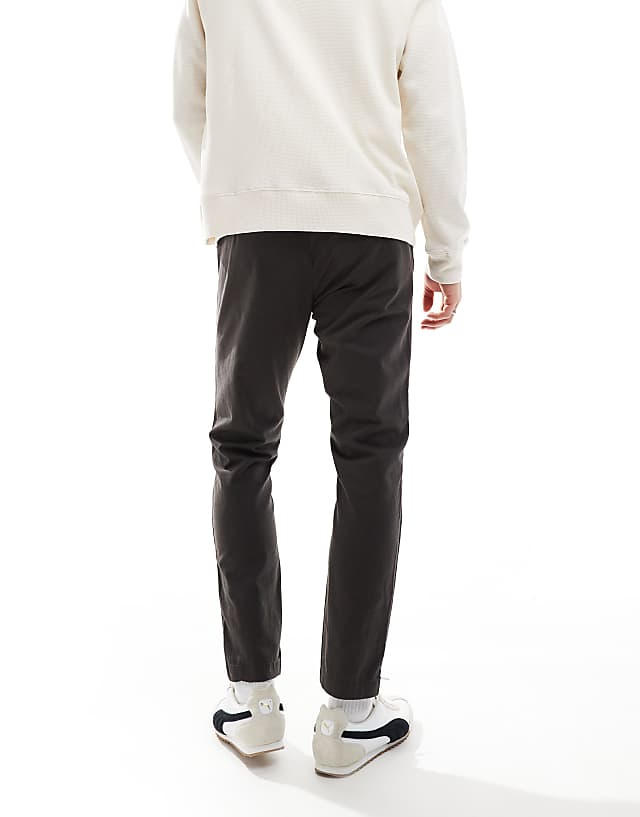 Asos Brave Soul Twill Trousers With Elasticated Waist In Charcoal Grey