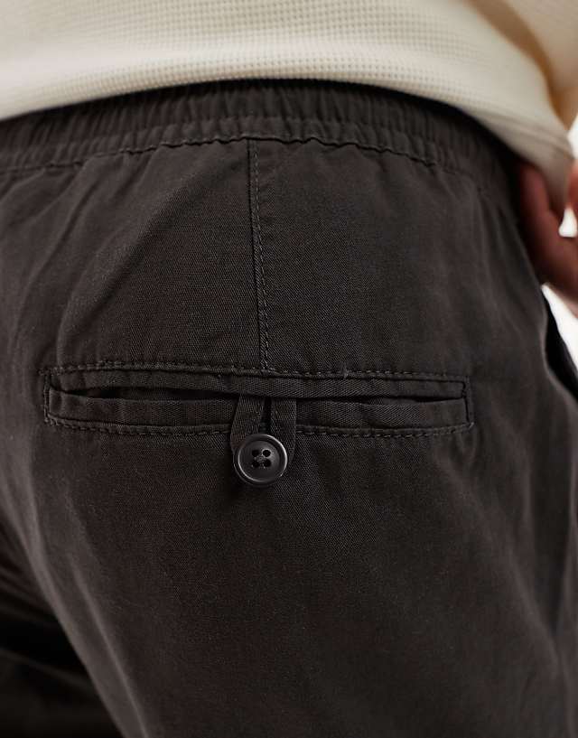 Asos Brave Soul Twill Trousers With Elasticated Waist In Charcoal Grey