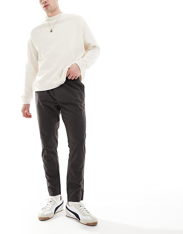 asos Brave Soul twill trousers with elasticated waist in charcoal grey