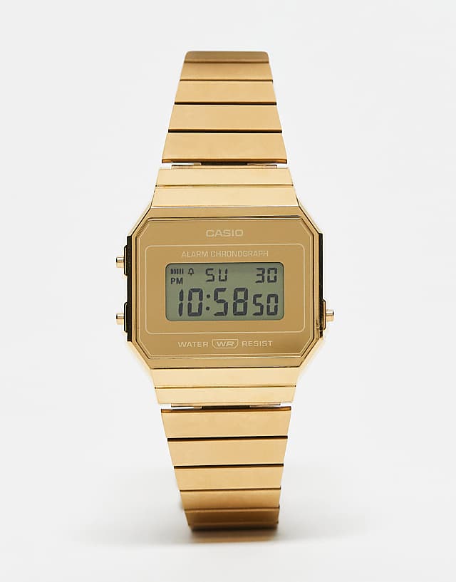 asos Casio A700 minimal vintage stainless steel watch in light gold
