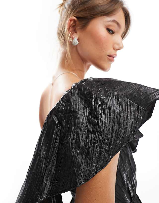 Asos Collective The Label One Shoulder Ruffle Playsuit In Black