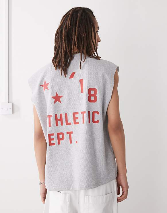 asos COLLUSION atheltic varsity tank vest in grey with red print