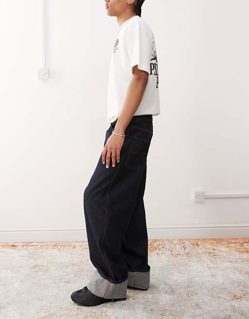 Asos COLLUSION Baggy Jeans With Turn Up Hem In Rinse Wash