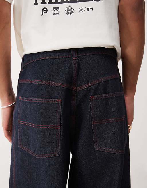 Asos COLLUSION Baggy Jeans With Turn Up Hem In Rinse Wash