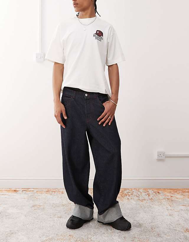 asos COLLUSION baggy jeans with turn up hem in rinse wash