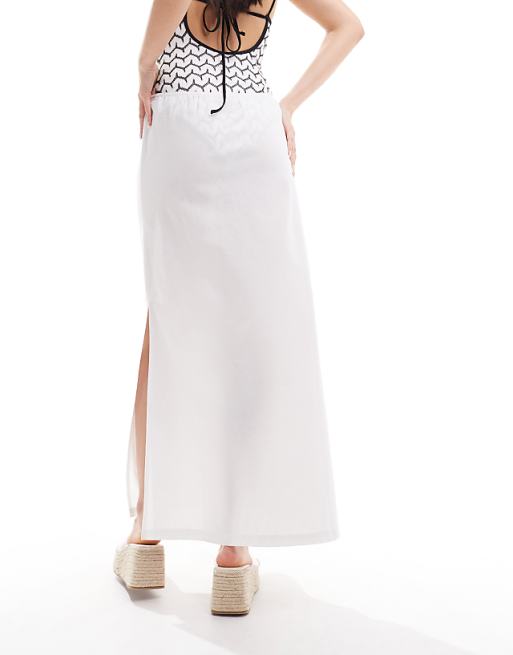 Asos COLLUSION Beach Woven Maxi Skirt With Bow In White - WHITE