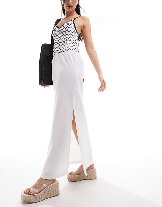 asos COLLUSION beach woven maxi skirt with bow in white - WHITE