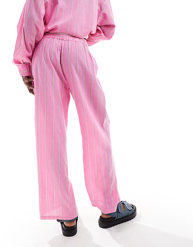 Asos COLLUSION Beach Woven Straight Leg Boxer Trouser In Pink Stripe - PINK