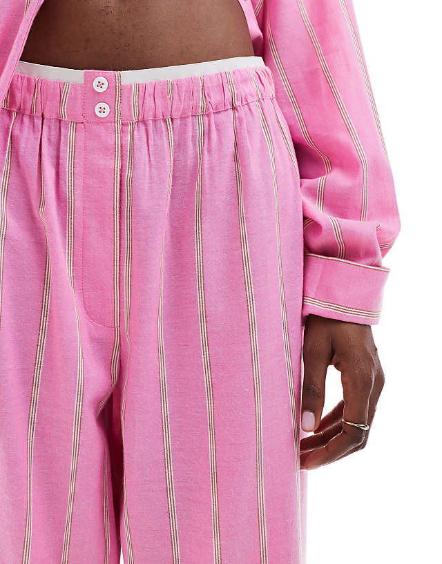Asos COLLUSION Beach Woven Straight Leg Boxer Trouser In Pink Stripe - PINK