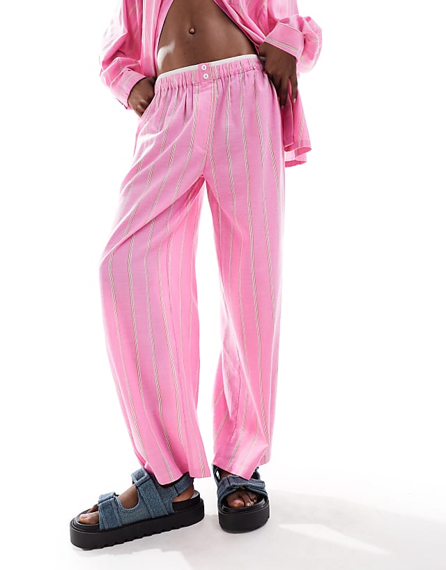 Asos COLLUSION Beach Woven Straight Leg Boxer Trouser In Pink Stripe - PINK