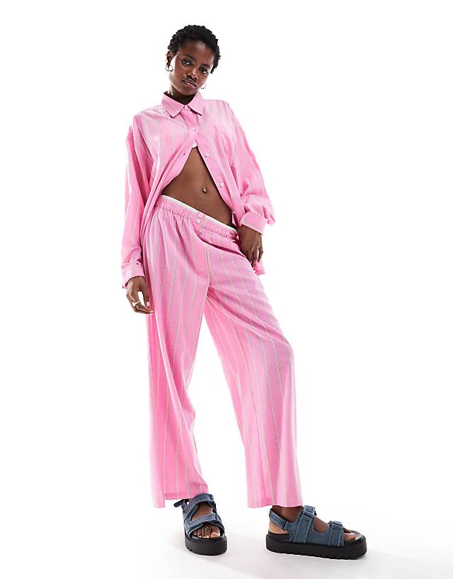asos COLLUSION beach woven straight leg boxer trouser in pink stripe - PINK