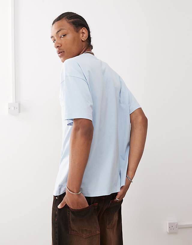 Asos COLLUSION Blue Boxy Skater Fit T-shirt In Blue With Pancake Print