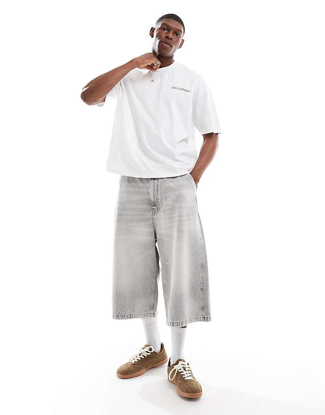 Asos COLLUSION Boxy Fit T-shirt With Camo Logo In White