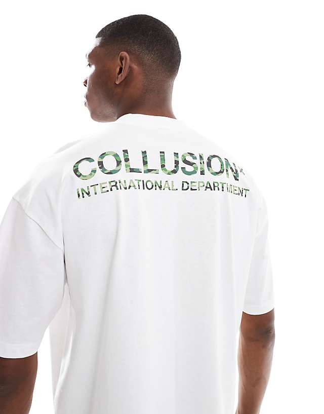 asos COLLUSION Boxy fit t-shirt with camo logo in white