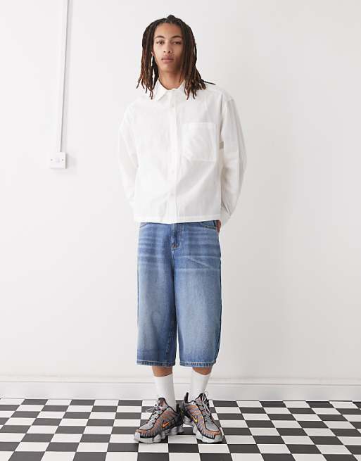 Asos COLLUSION Boxy Linen Look Long Sleeve Shirt In White