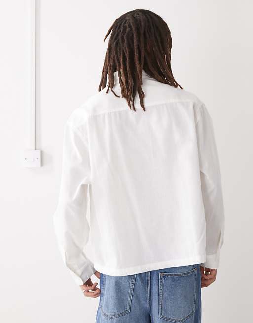 Asos COLLUSION Boxy Linen Look Long Sleeve Shirt In White