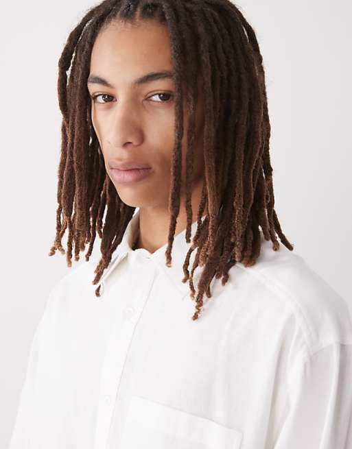 Asos COLLUSION Boxy Linen Look Long Sleeve Shirt In White