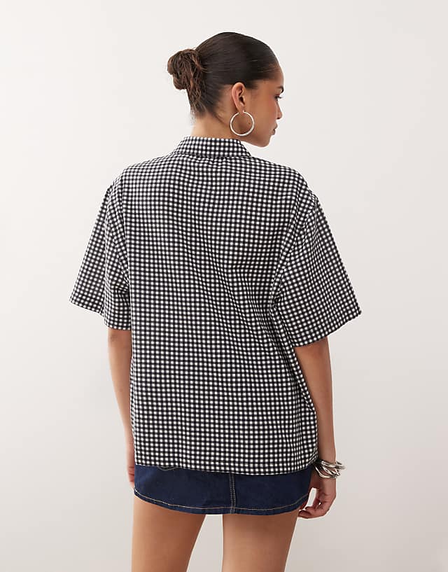 Asos COLLUSION Boxy Linen Look Shirt In Black And White Gingham - MULTI