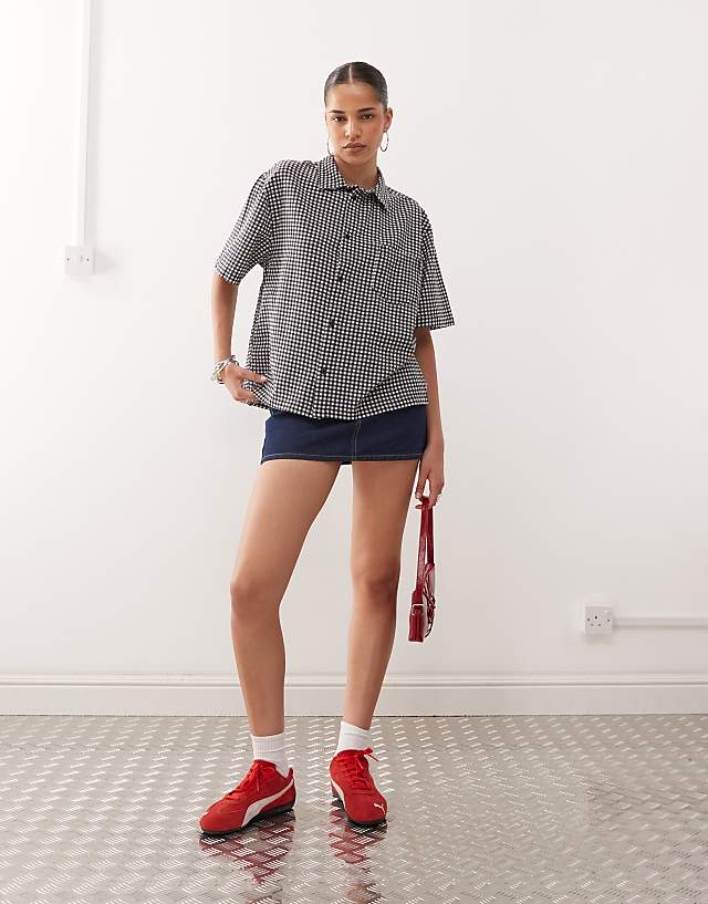 Asos COLLUSION Boxy Linen Look Shirt In Black And White Gingham - MULTI