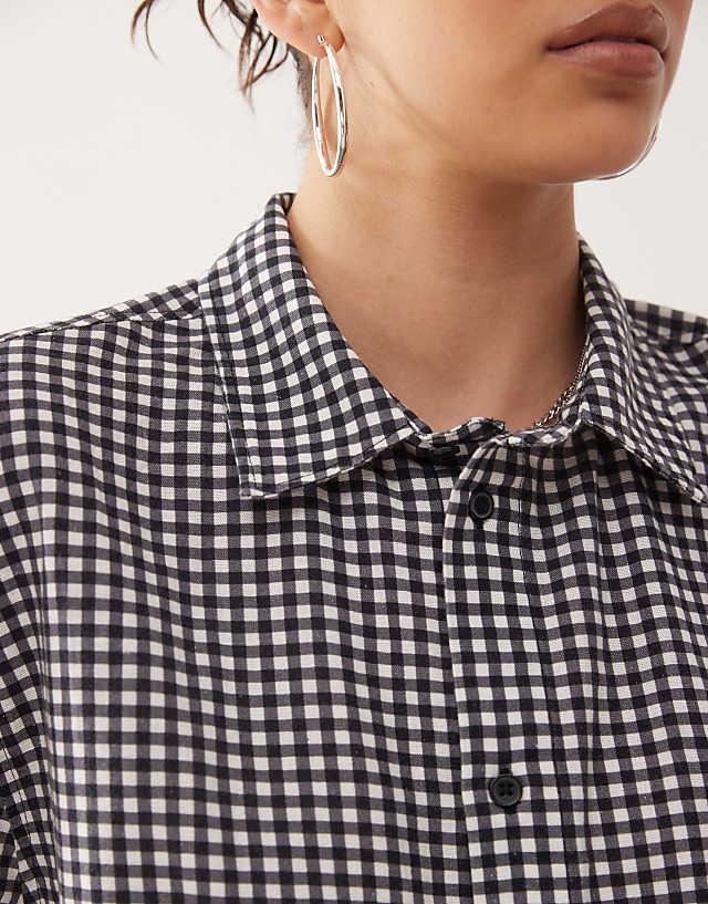 Asos COLLUSION Boxy Linen Look Shirt In Black And White Gingham - MULTI
