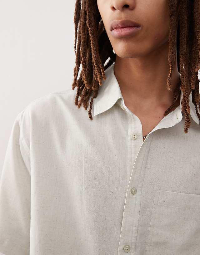 Asos COLLUSION Boxy Linen Look Short Sleeve Shirt In Oatmeal