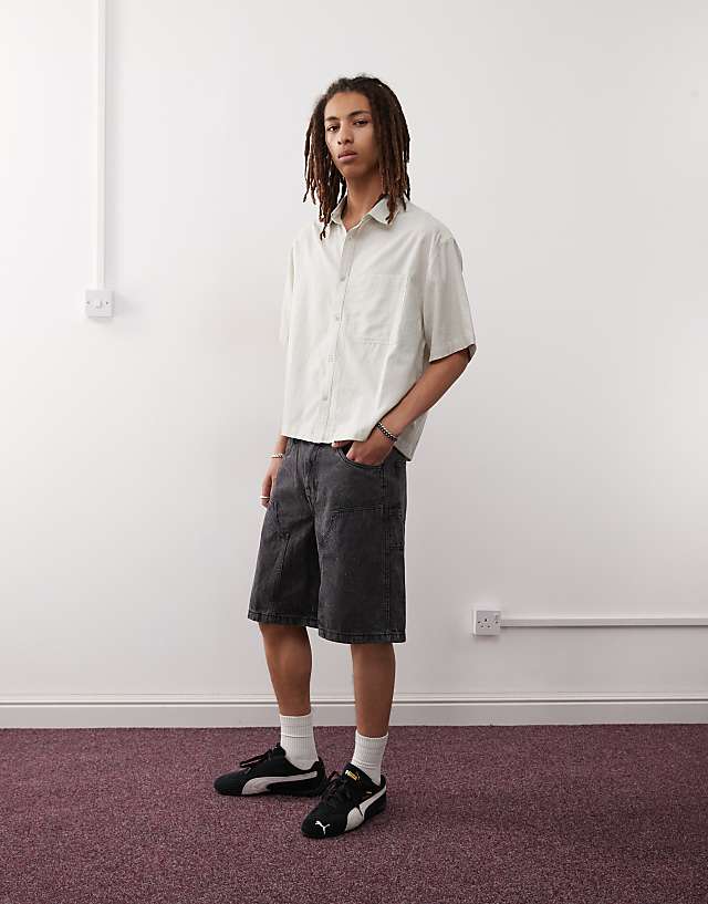 Asos COLLUSION Boxy Linen Look Short Sleeve Shirt In Oatmeal