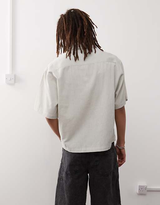 Asos COLLUSION Boxy Linen Look Short Sleeve Shirt In Oatmeal