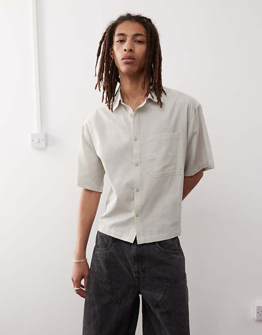 asos COLLUSION boxy linen look short sleeve shirt in oatmeal