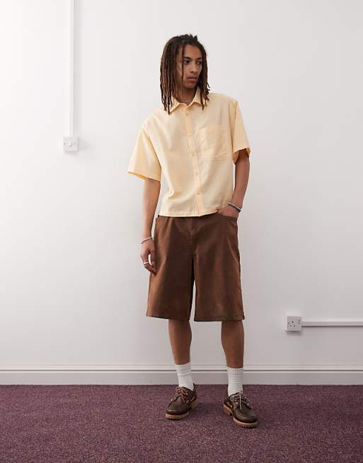 Asos COLLUSION Boxy Linen Look Short Sleeve Shirt In Peach