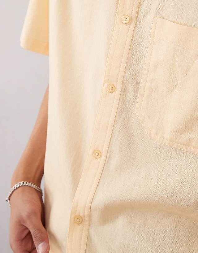 Asos COLLUSION Boxy Linen Look Short Sleeve Shirt In Peach