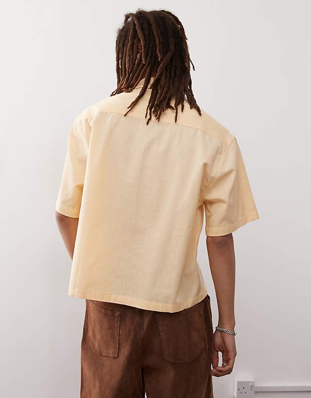 Asos COLLUSION Boxy Linen Look Short Sleeve Shirt In Peach