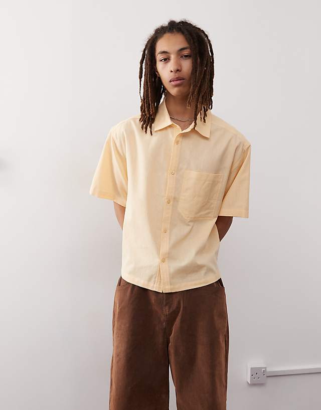 asos COLLUSION boxy linen look short sleeve shirt in peach