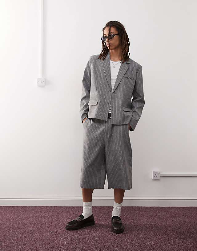 Asos COLLUSION Boxy Pinstripe Blazer Co-ord In Stone