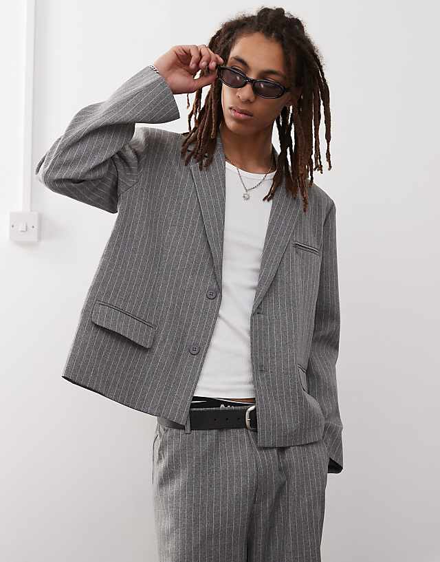 asos COLLUSION boxy pinstripe blazer co-ord in stone