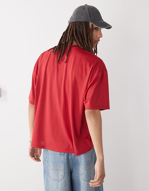 Asos COLLUSION Boxy T-shirt In Red Sports Air Tex Fabric Jersey With Number Print
