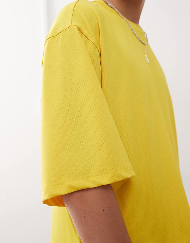 Asos COLLUSION Boxy T-shirt In Yellow Sports Air Tex Fabric Jersey