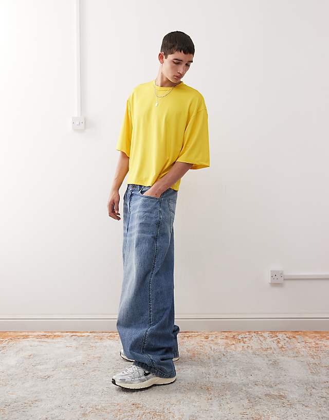 Asos COLLUSION Boxy T-shirt In Yellow Sports Air Tex Fabric Jersey
