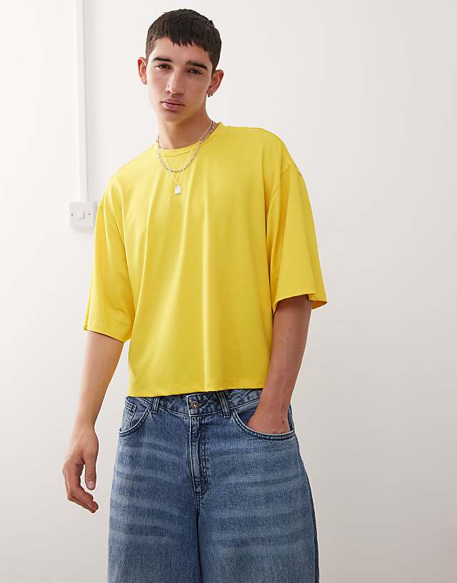 asos COLLUSION Boxy t-shirt in yellow sports air tex fabric jersey
