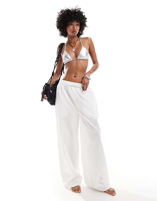 asos COLLUSION elastic waist woven beach trouser in white - WHITE