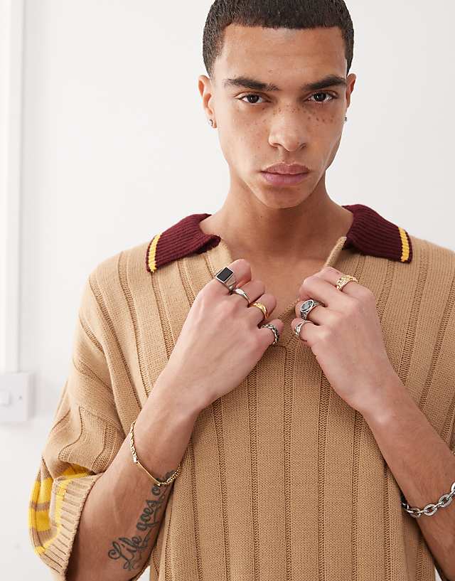 Asos COLLUSION Knitted Brown Oversized Shirt With Collar