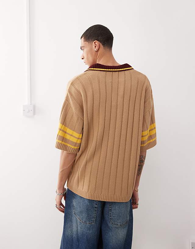Asos COLLUSION Knitted Brown Oversized Shirt With Collar