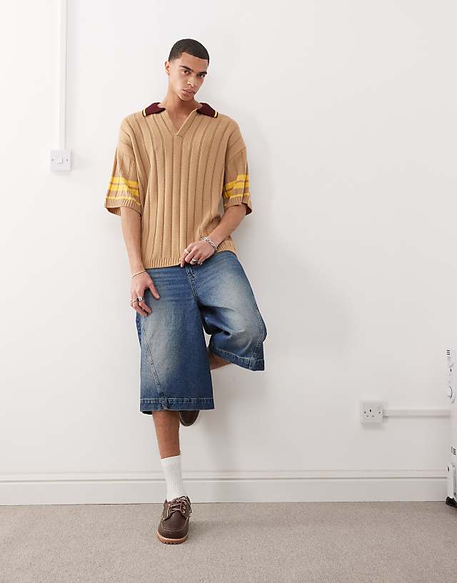 Asos COLLUSION Knitted Brown Oversized Shirt With Collar