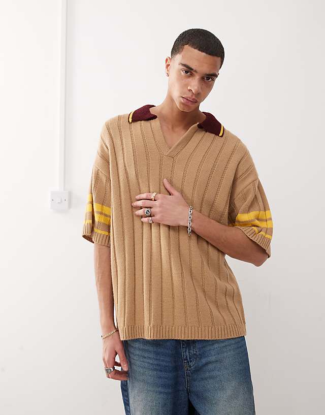 asos COLLUSION Knitted brown oversized shirt with collar