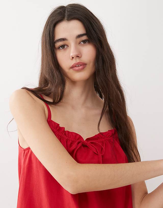 Asos COLLUSION Linen Look Babydoll Mini Dress In Red