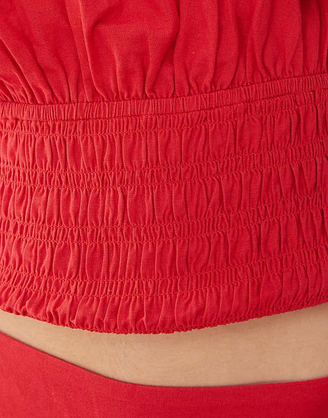 Asos COLLUSION Linen Look Shirred Waist Top Co-ord In Red